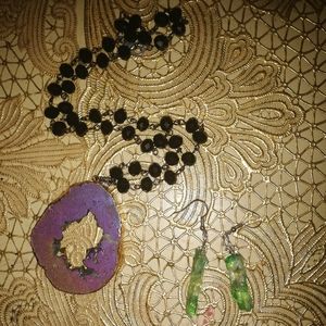 Rainbow peacock ore necklace and green aura quartz set